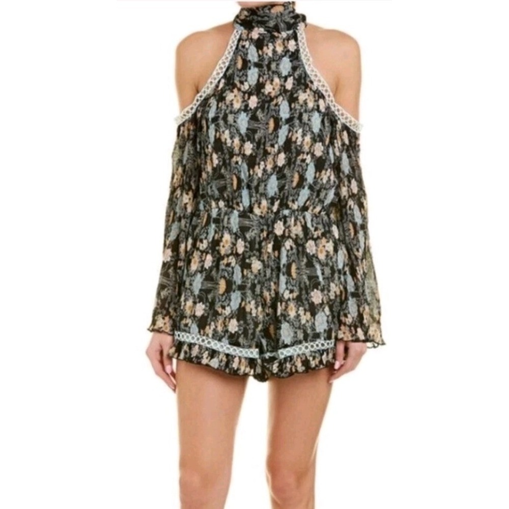 Foxiedox Adora Black Teal Floral Halter Romper XS NWT Lined Boho Whimsy